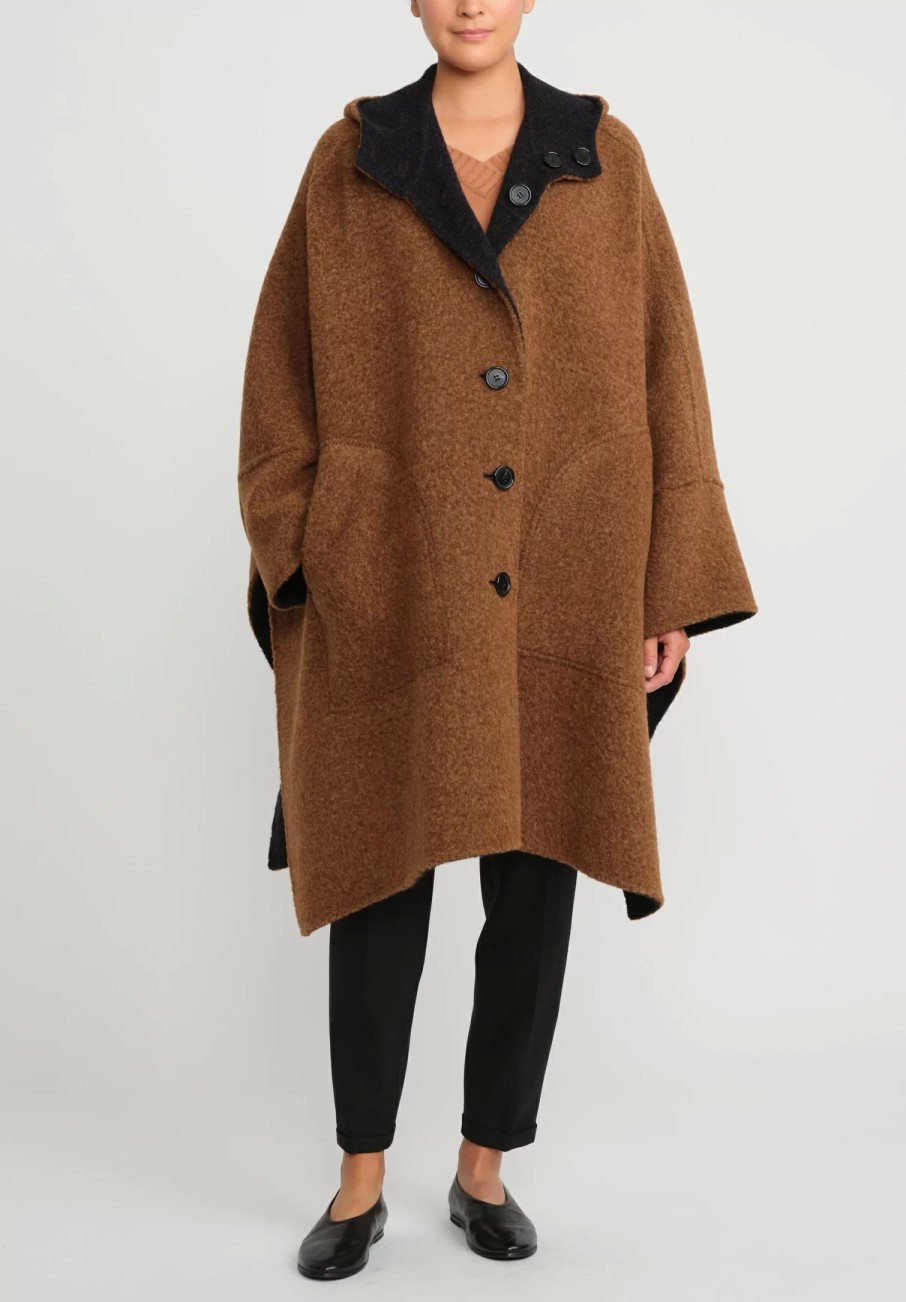 Nanna Pause Coats & Dusters | Baby Alpaca Oversized Reversible Himliko Coat In Navy Blu & Alpaca Brown