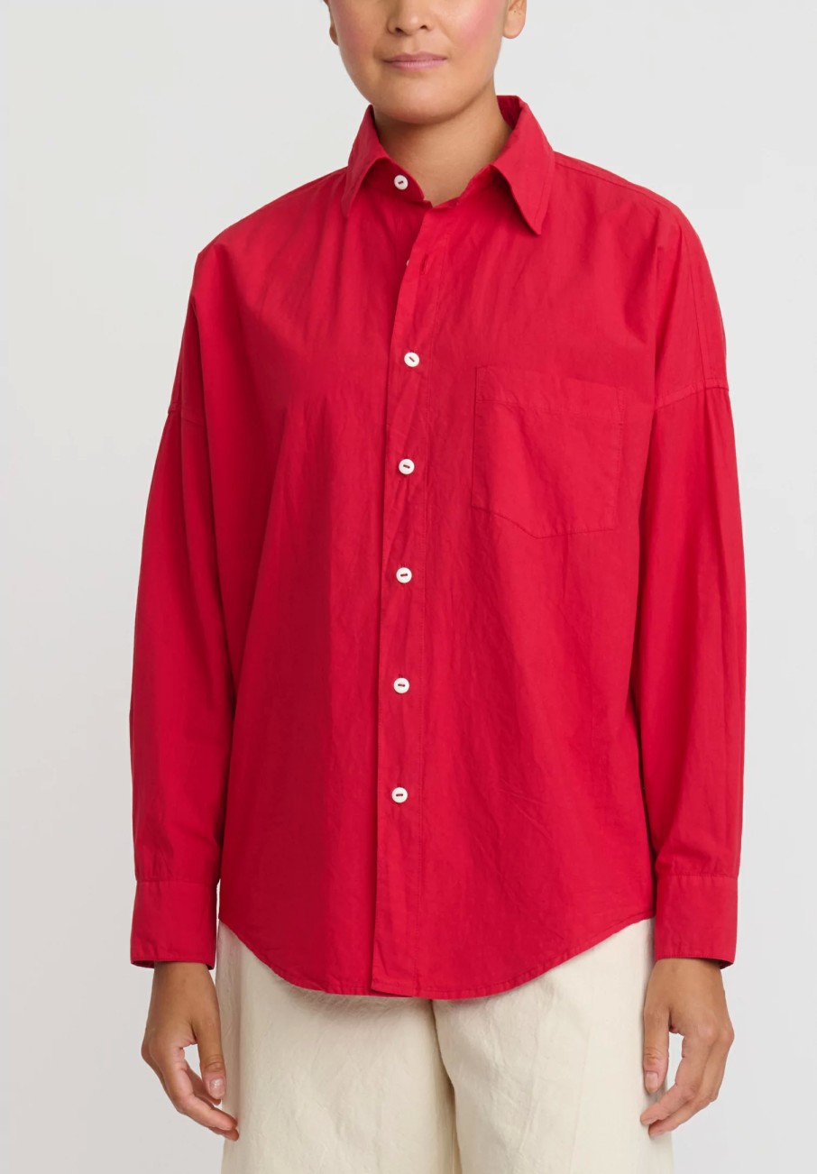 Chez Vidalenc Shirts & Blouses | Hand-Dyed Cotton Kilber Axl Shirt In Racing Red