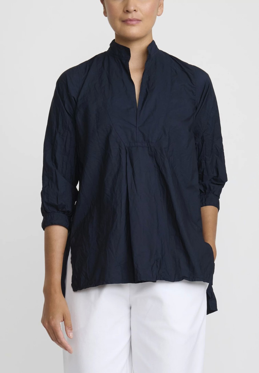 Daniela Gregis Tops | Washed Cotton Camicia Kora Top In Navy Blue