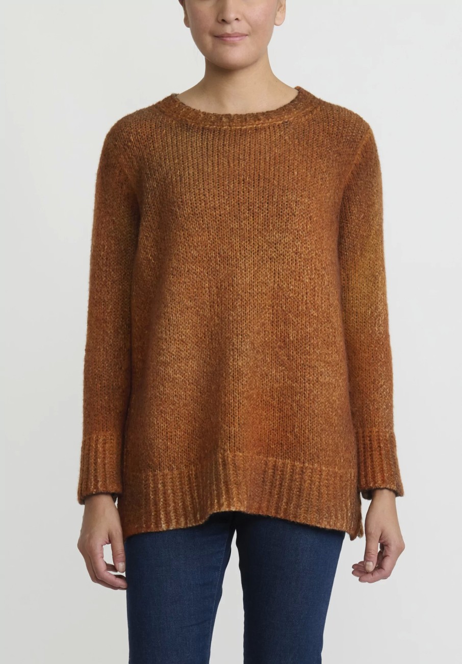 Avant Toi Knitwear | Hand-Painted Side Slit Sweater In Nero Corten Orange