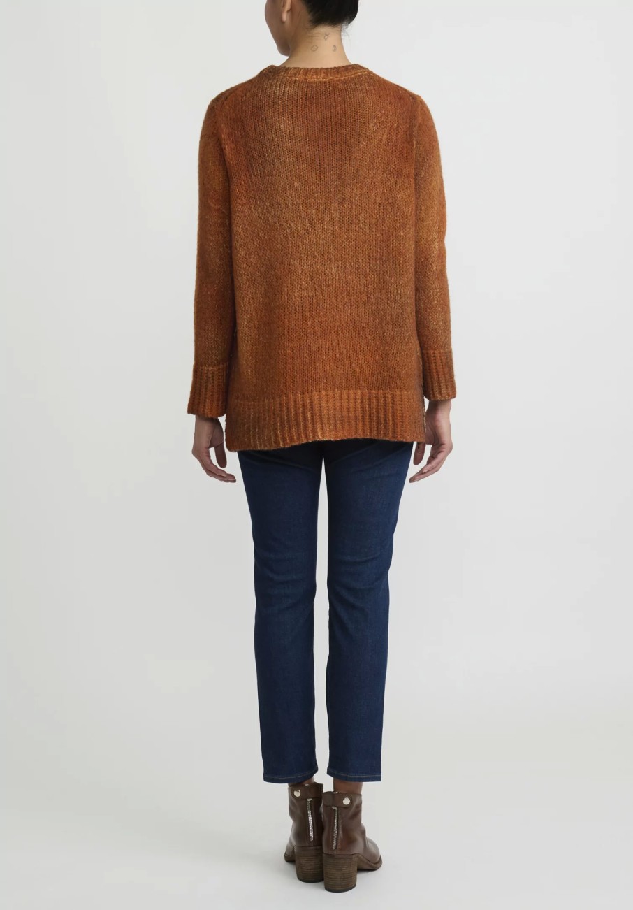 Avant Toi Knitwear | Hand-Painted Side Slit Sweater In Nero Corten Orange