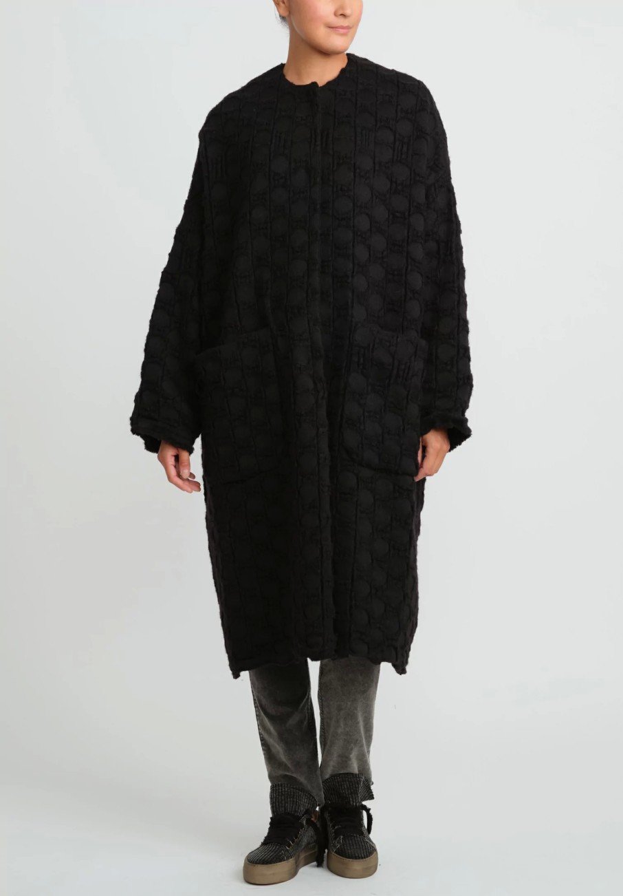 Uma Wang Coats & Dusters | Virgin Wool & Cotton Cadrian Cocoon Coat In Black Dots