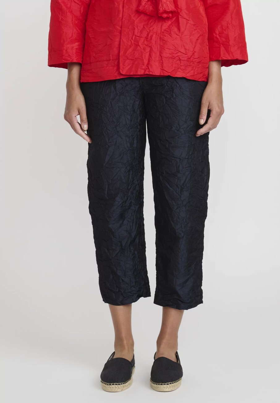 Daniela Gregis Pants | Washed Silk Sigaretta Elastico Pants In Navy Blue