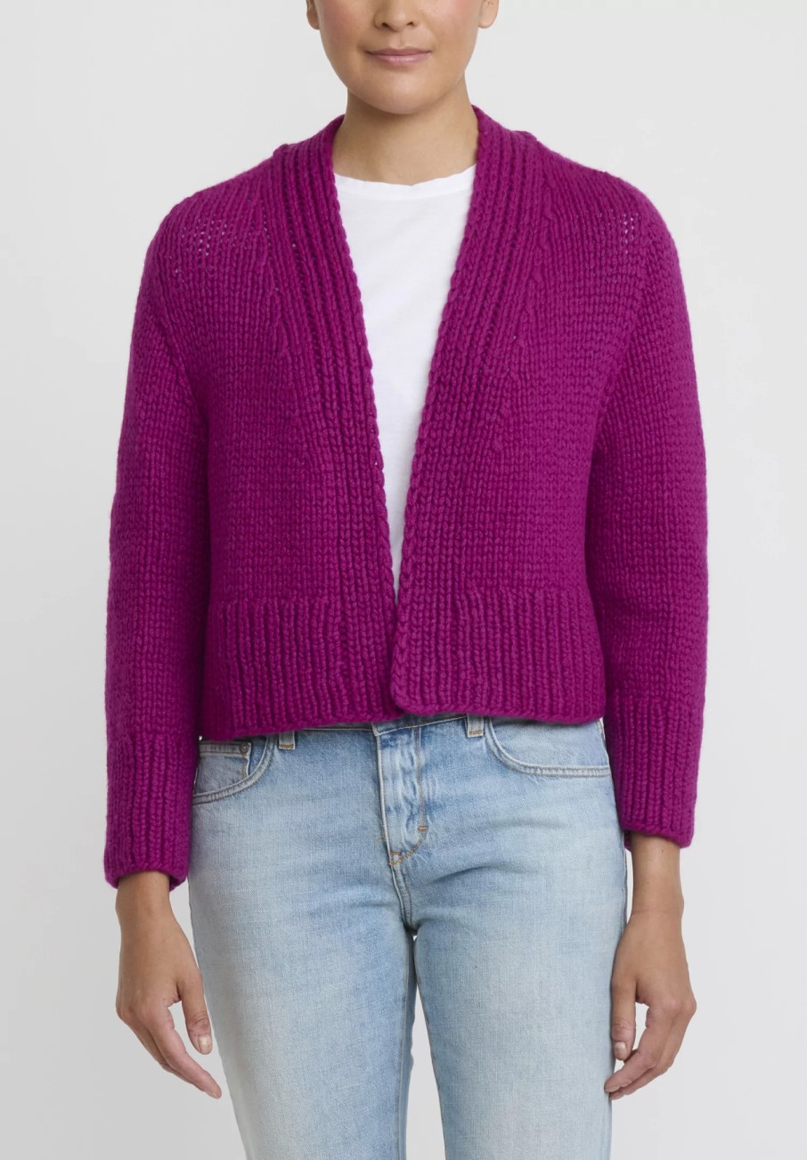 Wommelsdorff Knitwear | Cashmere Hand Knit Cropped Suki Cardigan In Fuchsia Pink