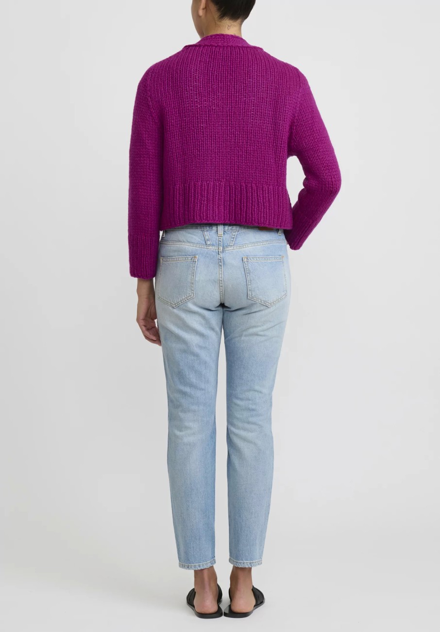 Wommelsdorff Knitwear | Cashmere Hand Knit Cropped Suki Cardigan In Fuchsia Pink