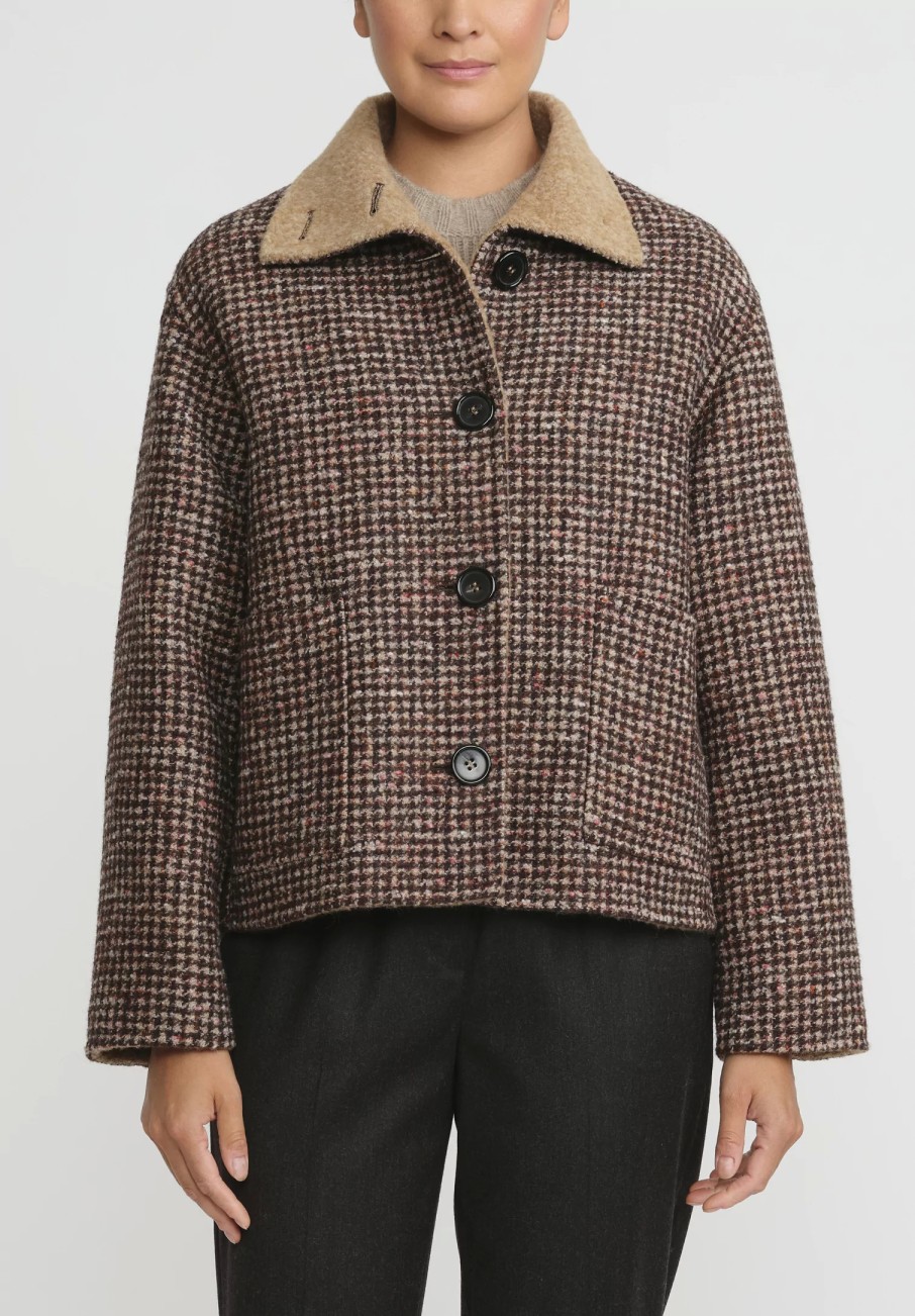 Nanna Pause Jackets | Baby Alpaca And Virgin Wool Enid Jacket In Camel Brown Houndstooth