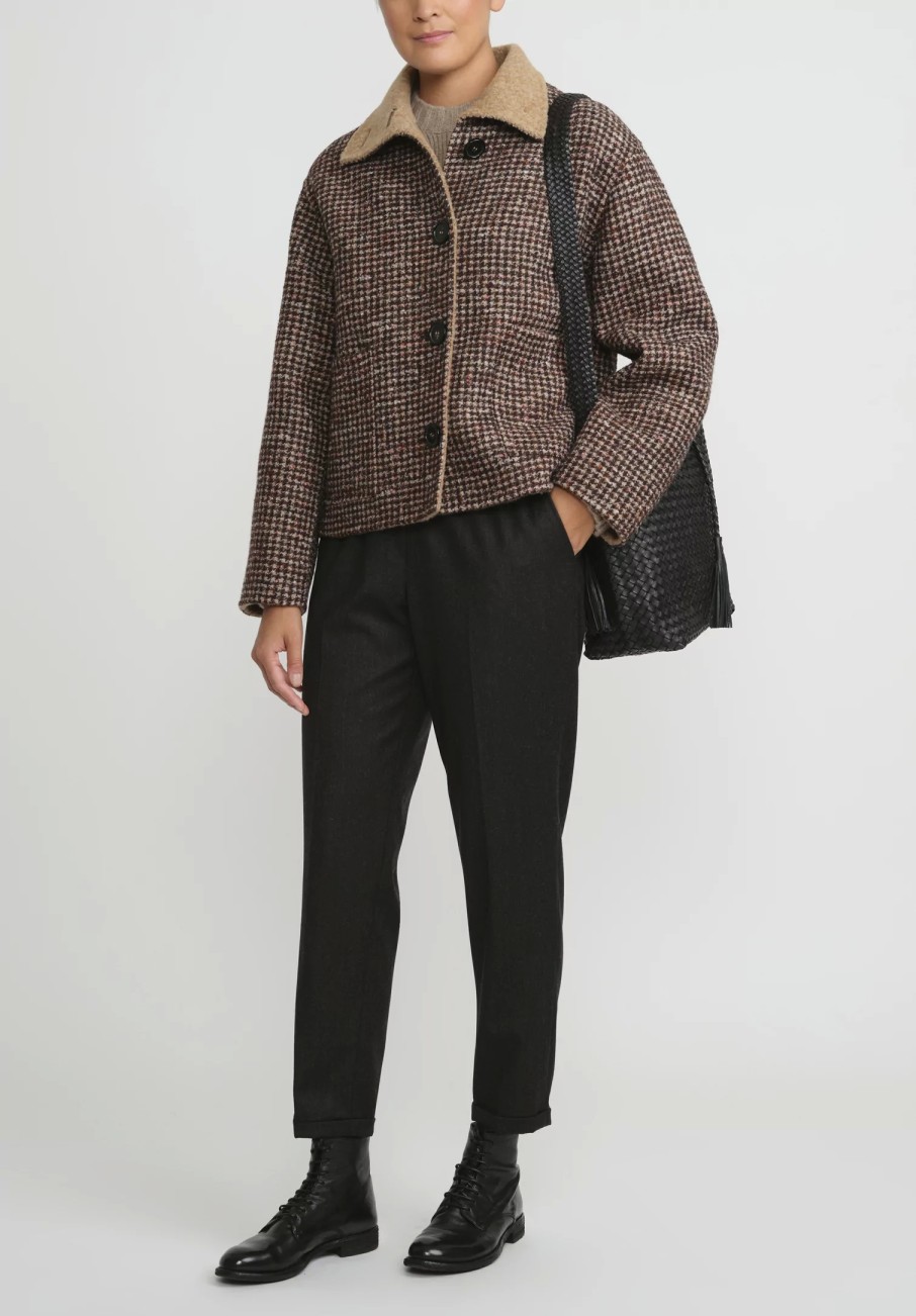 Nanna Pause Jackets | Baby Alpaca And Virgin Wool Enid Jacket In Camel Brown Houndstooth