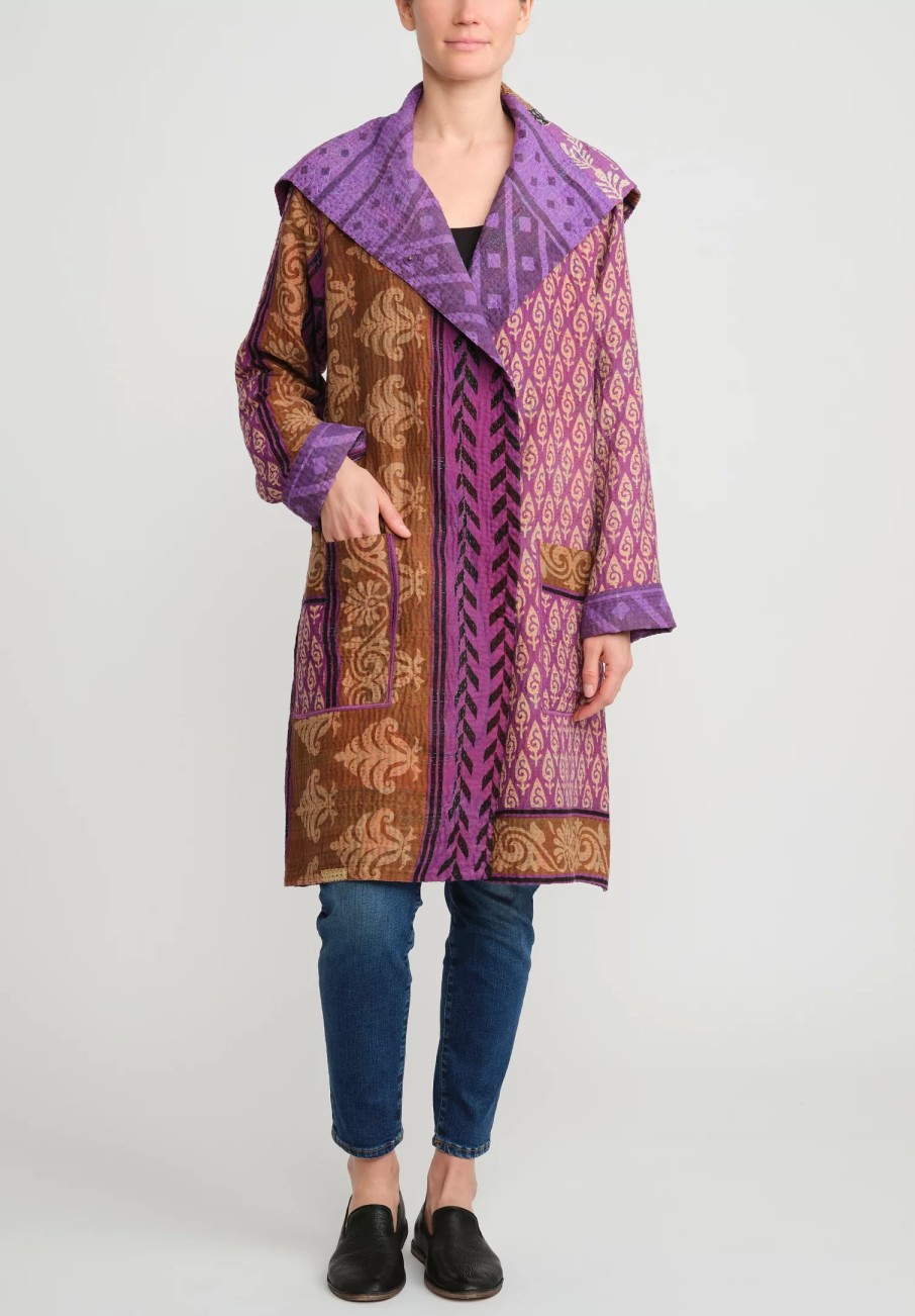 Mieko Mintz Jackets | 4-Layer Vintage Cotton Medium Pocket Coat In Purple, Brown & Black