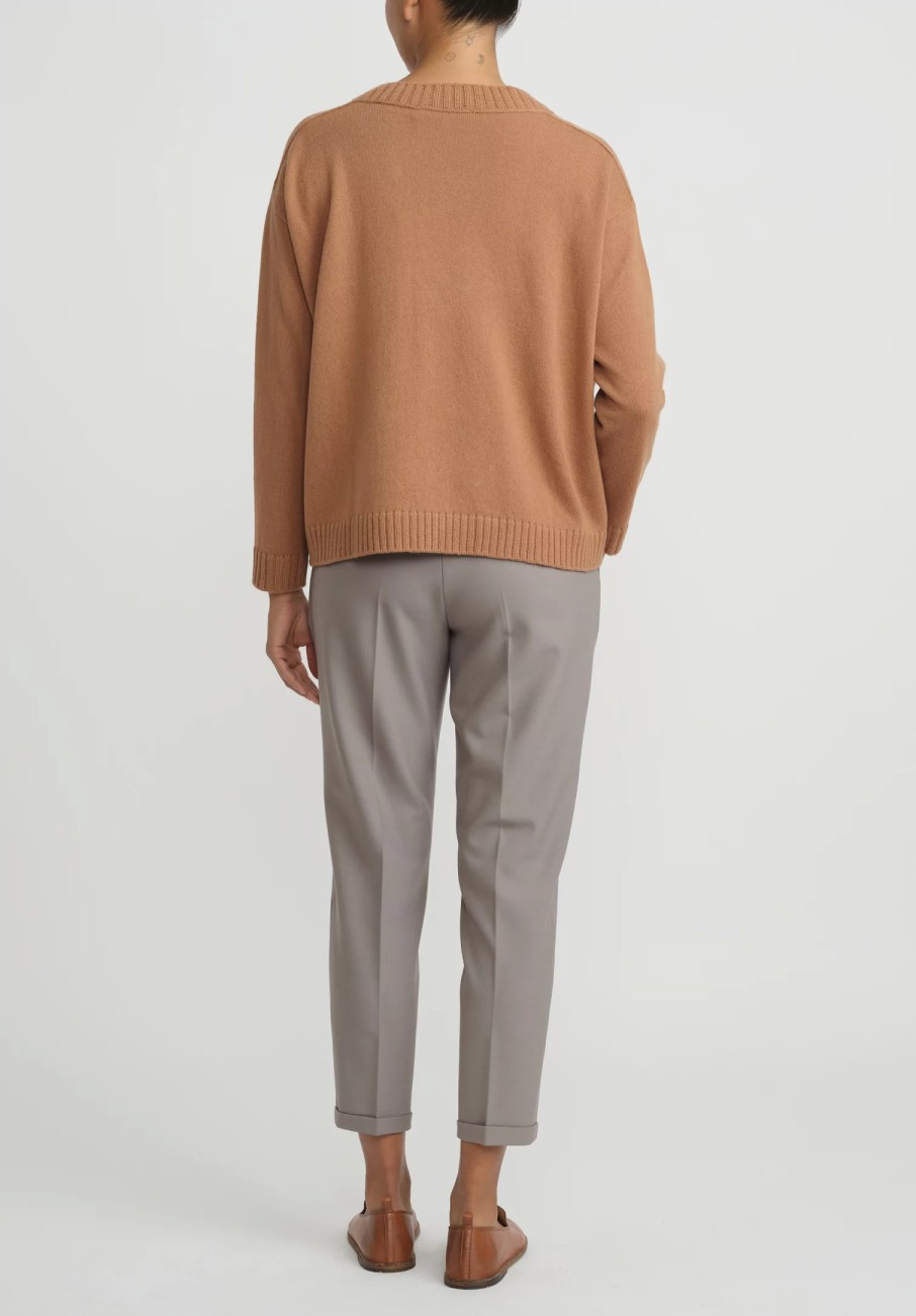 Antonelli Knitwear | Virgin Wool Gaeta V Neck Sweater In Tan