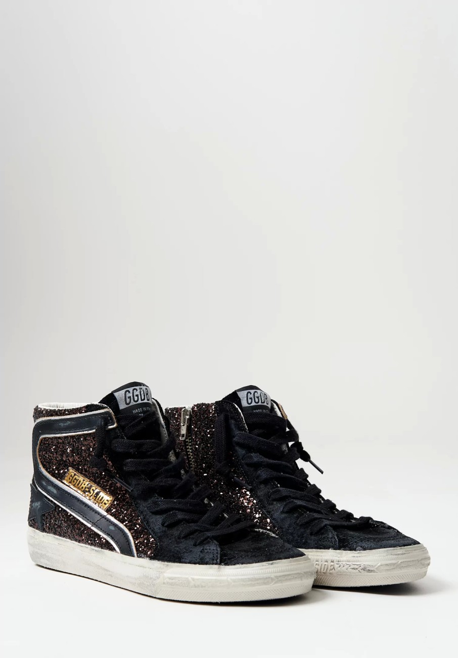 Golden Goose Sneakers | Glitter & Suede Slide Classic Leather Star & Wave Sneaker