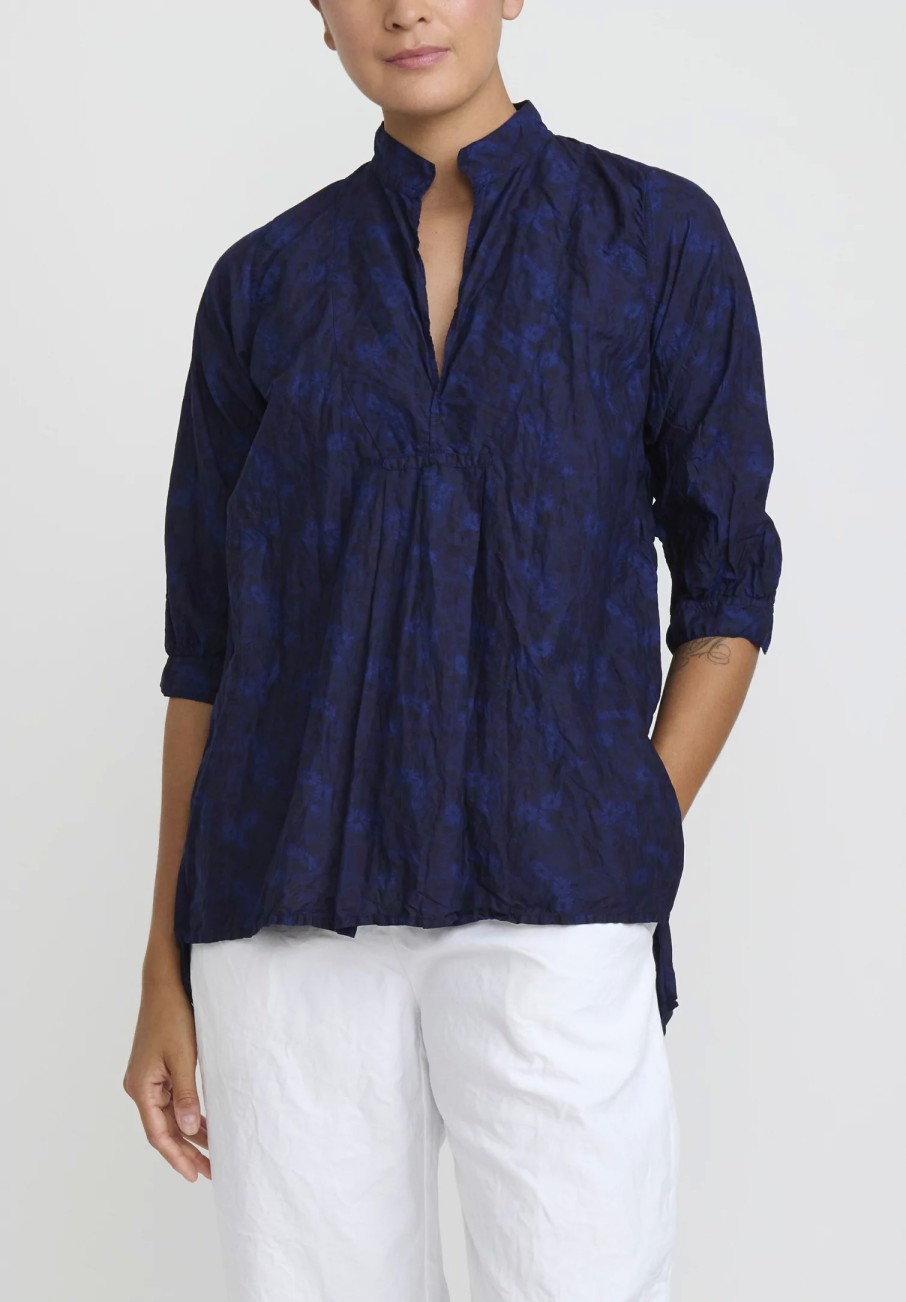 Daniela Gregis Tops | Washed Cotton Camicia Kora Top In Blue & Black Mix