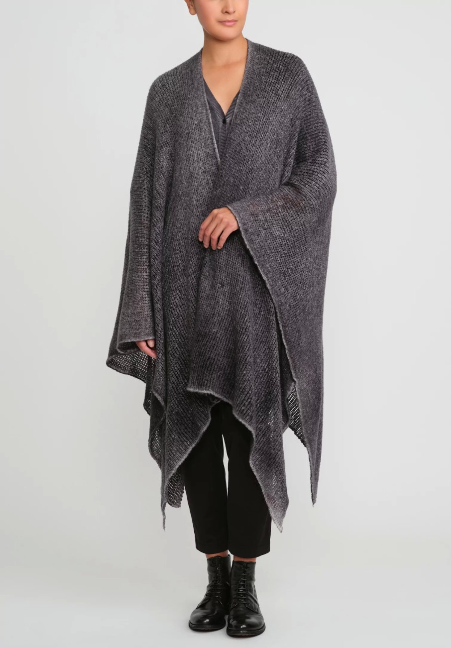 Avant Toi Ponchos | Hand-Painted Cashmere & Silk Off-Gauge Poncho In Nero Ghiaccio Grey