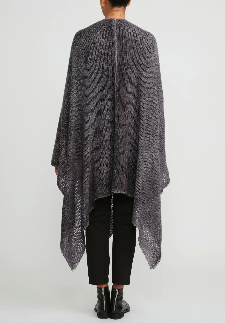 Avant Toi Ponchos | Hand-Painted Cashmere & Silk Off-Gauge Poncho In Nero Ghiaccio Grey