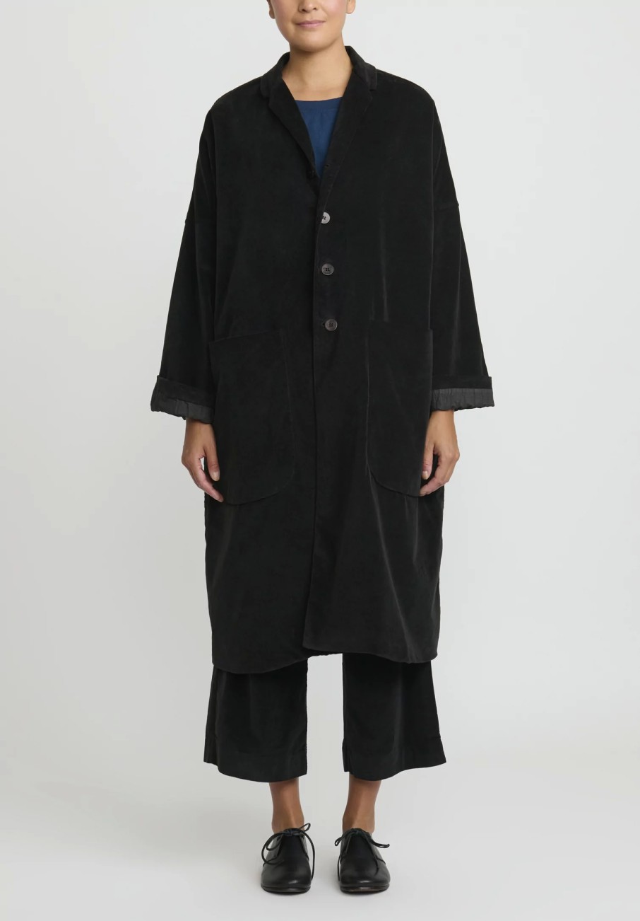 Album di Famiglia Coats & Dusters | Cotton Velvet Loose Coat In Slate Grey