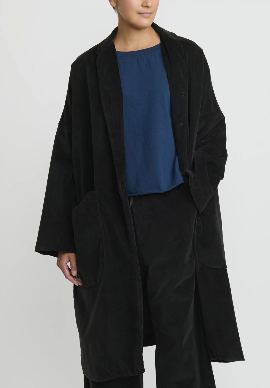 Album di Famiglia Coats & Dusters | Cotton Velvet Loose Coat In Slate Grey