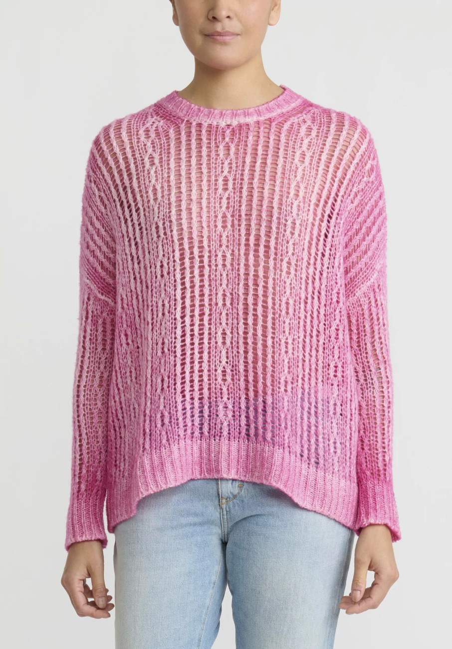 Avant Toi Knitwear | Hand-Painted Loose Knit Lozenge Sweater In Hebe Pink