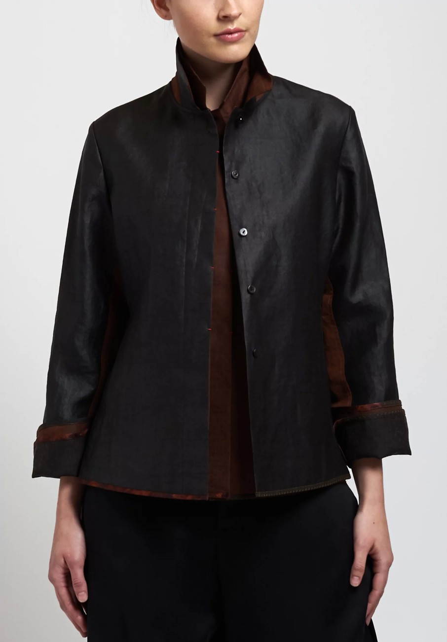 Sophie Hong One Of A Kind | Hand Dyed Mud Silk Smooth Tailored Jacket In Black