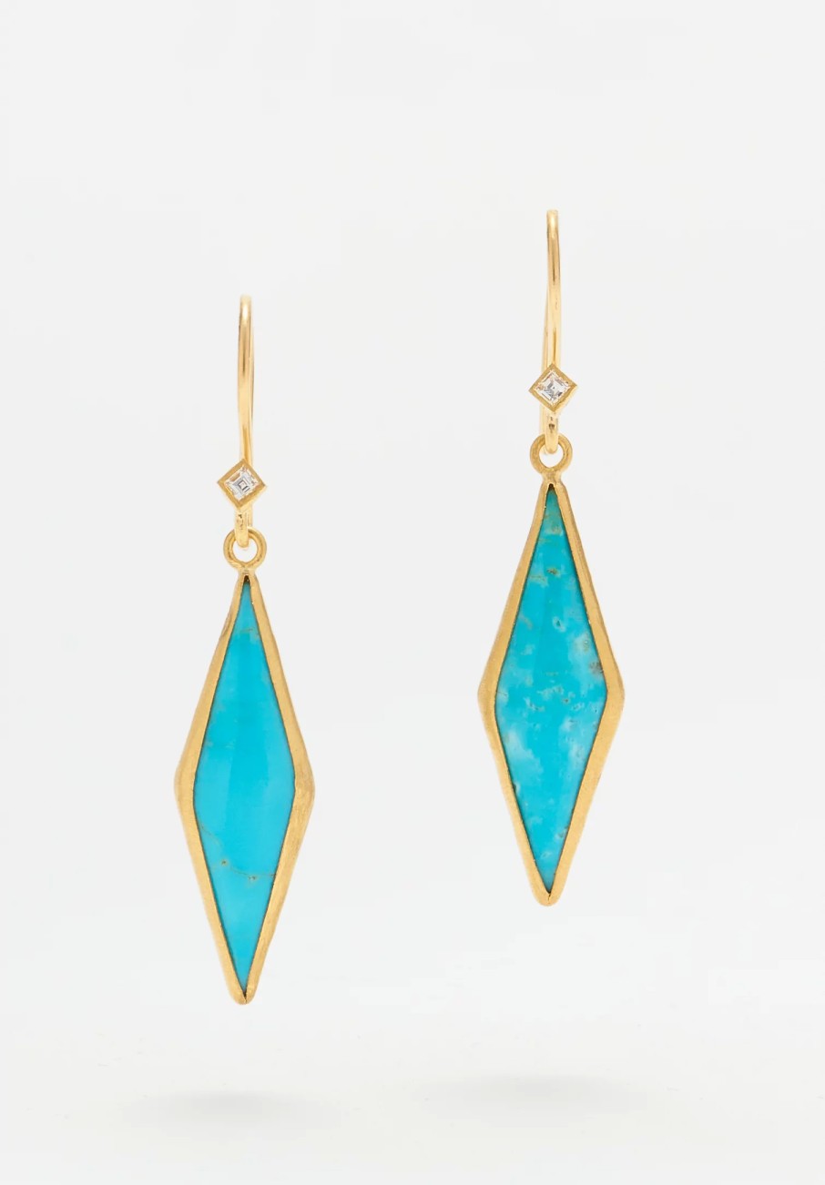 Lika Behar Earrings | 24K, Kingman Turquoise And Diamond Kite Earrings