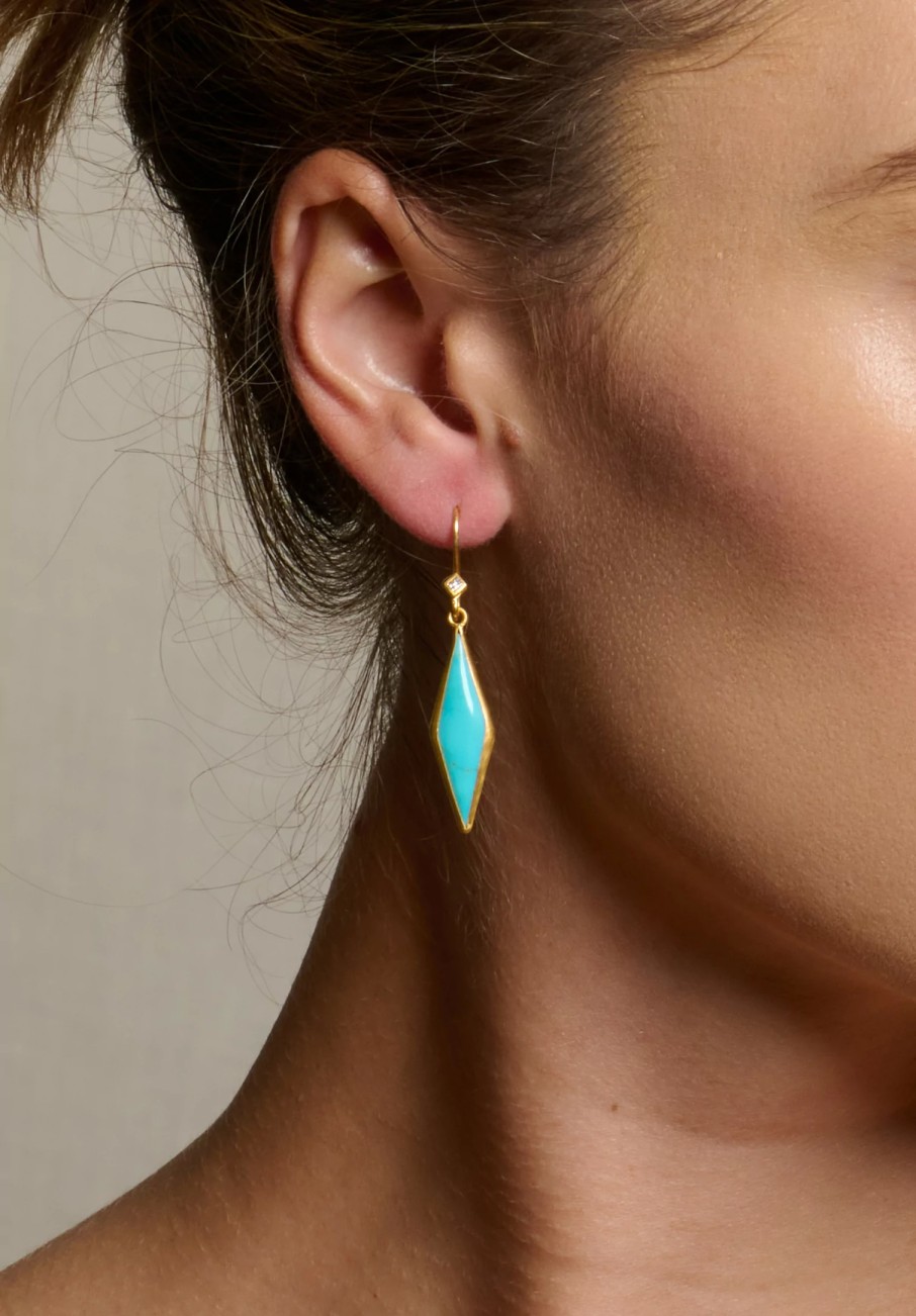 Lika Behar Earrings | 24K, Kingman Turquoise And Diamond Kite Earrings