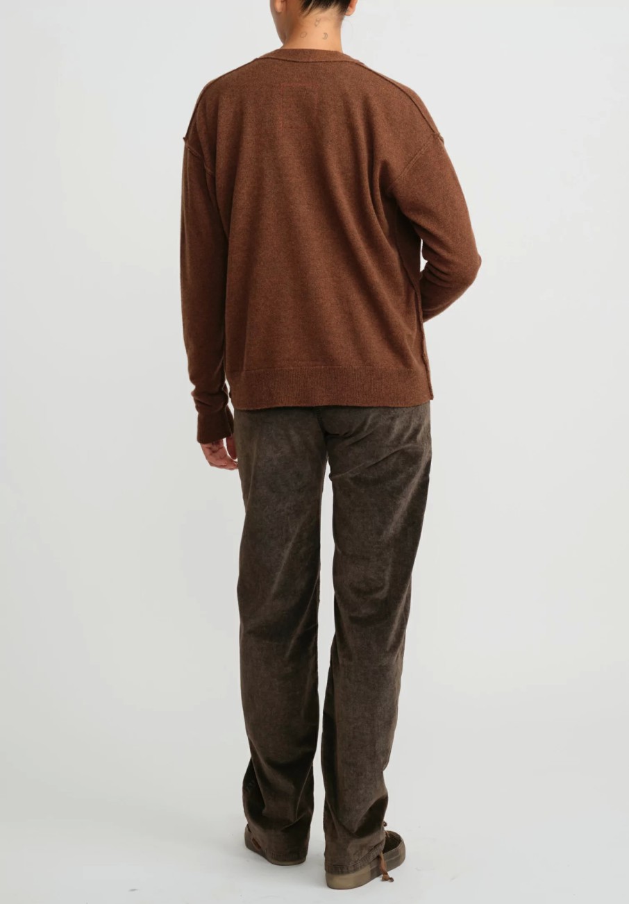 Uma Wang Knitwear | Cashmere Slit Neck Cardigan In Mustard Brown