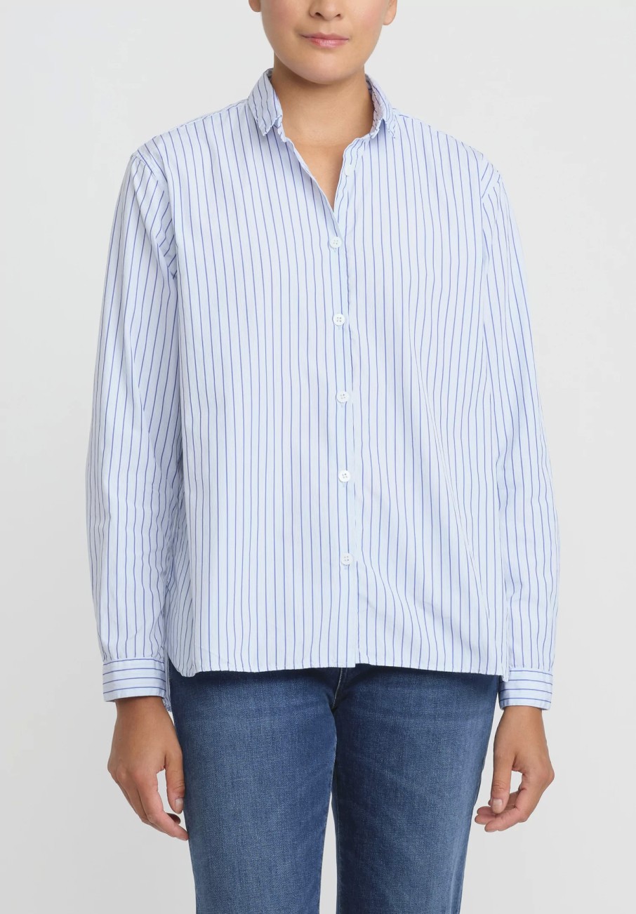 Bergfabel Shirts & Blouses | Cotton Loose Tyrol Shirt In Blue Stripe