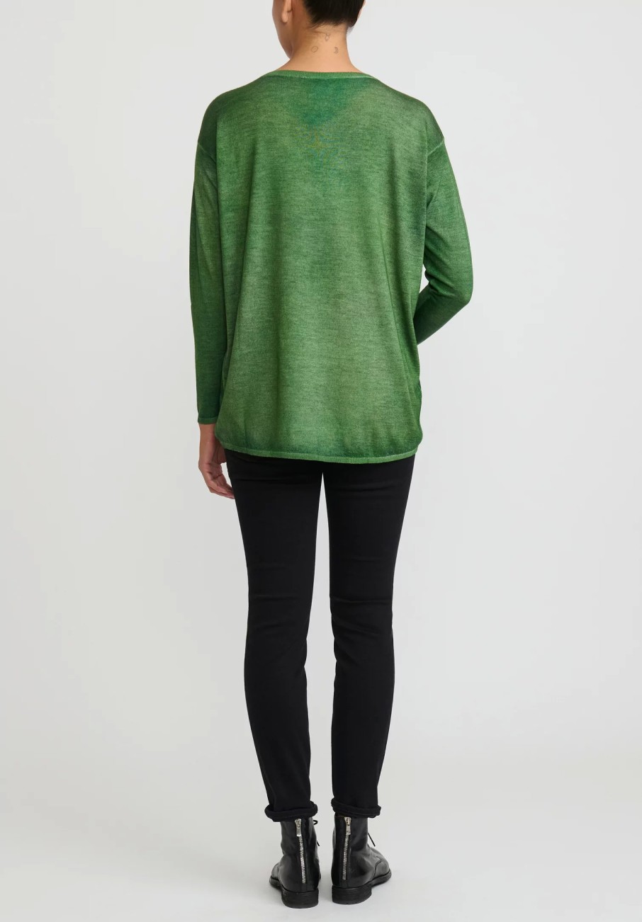 Avant Toi Knitwear | Hand-Painted Cashmere & Silk V-Neck Sweater In Nero Wild Green