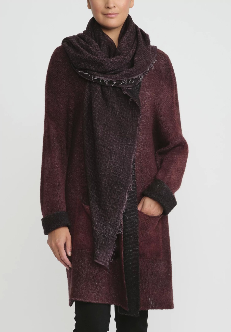 Avant Toi Scarves & Shawls | Hand-Painted Cashmere Stola Scarf In Nero Seppia Purple