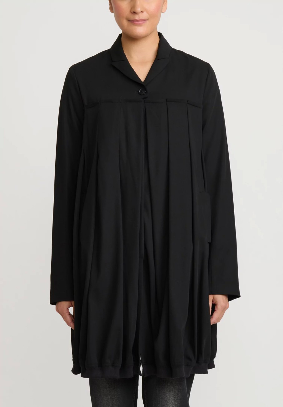 Rundholz Jackets | Button Up Pleated Wool Coat In Black