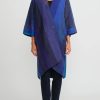 Mieko Mintz Jackets | 4-Layer Vintage Cotton & Silk Wrap Flare Coat In Stripe & Chech Blue