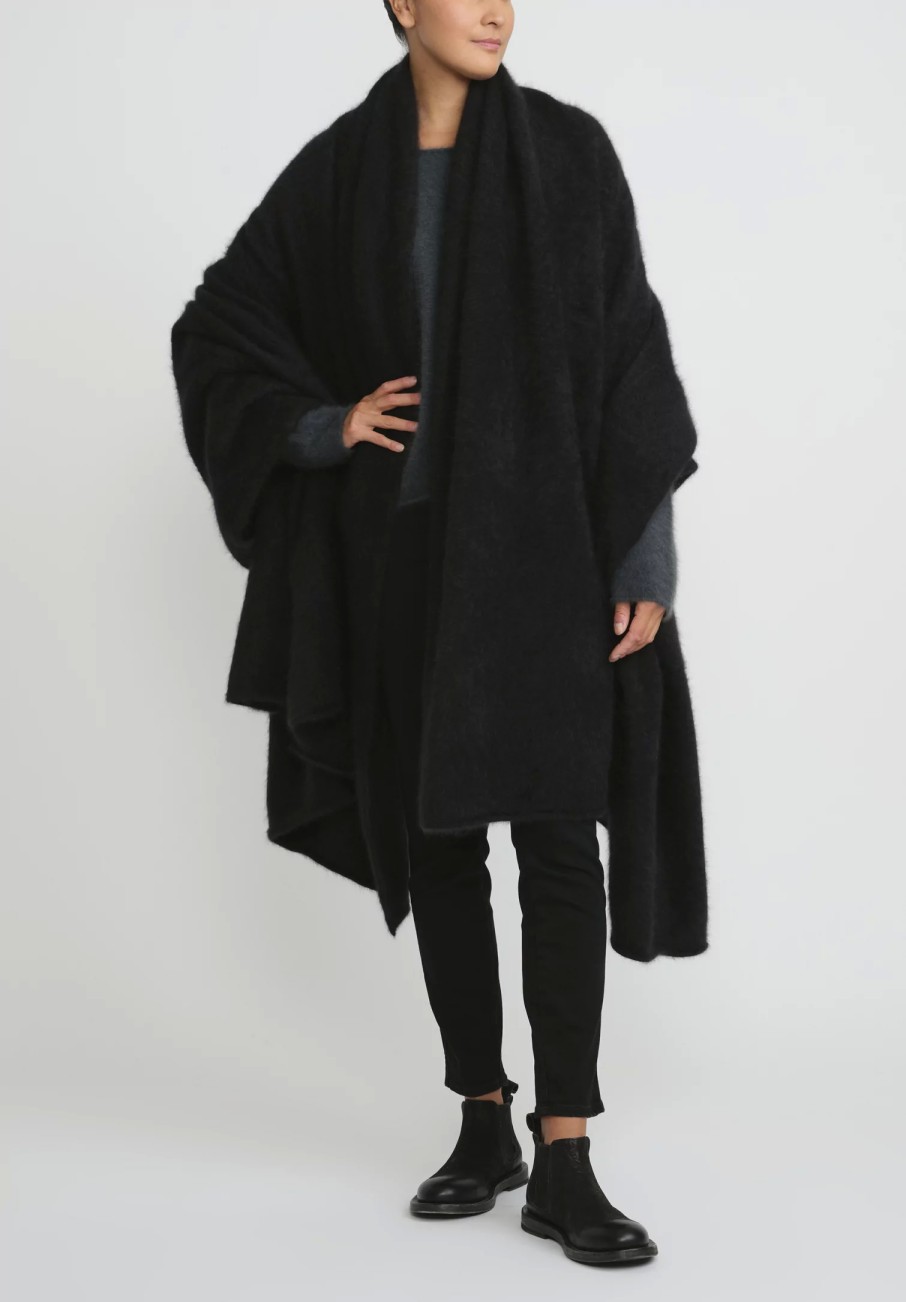 Rundholz Scarves & Shawls | Raccoon Hair Knit Scarf In Black