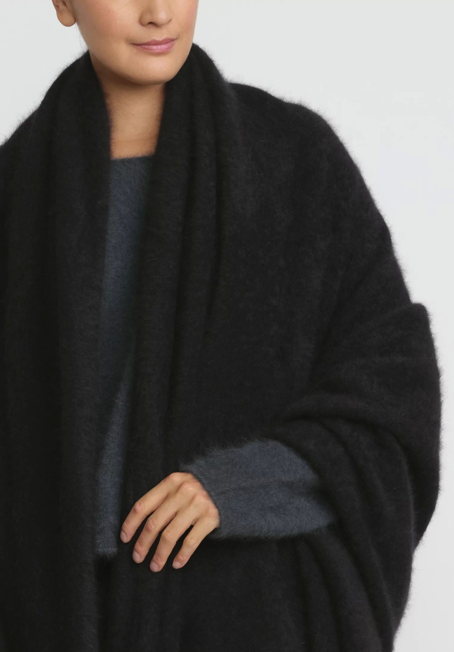 Rundholz Scarves & Shawls | Raccoon Hair Knit Scarf In Black