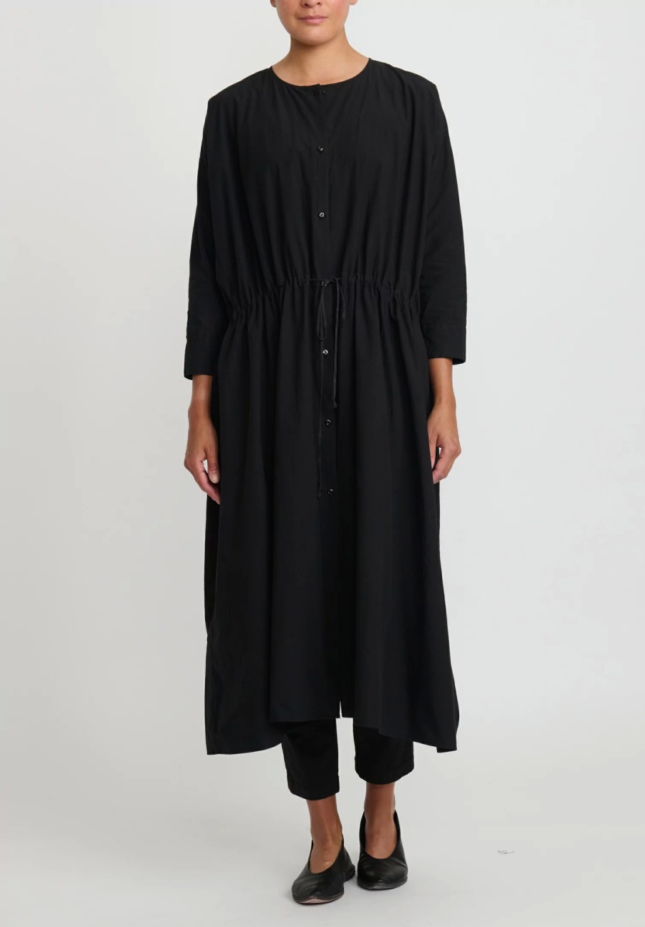 Kaval Dresses | Sea Island Typewriter Cotton Button Front Open Dress In Black