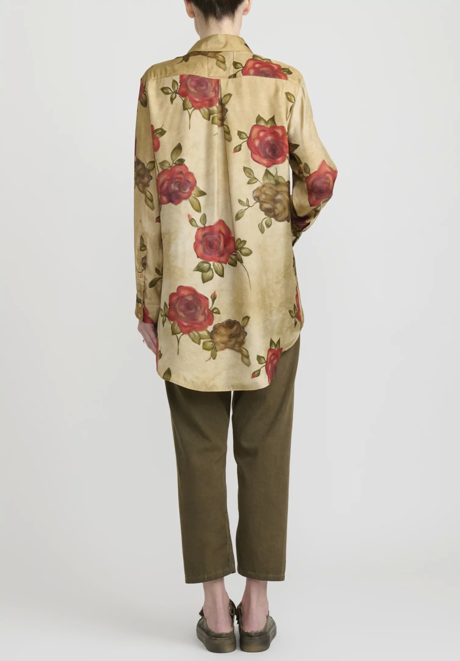 Uma Wang Shirts & Blouses | Rose Print ''Tyesha'' Shirt In Tan & Red