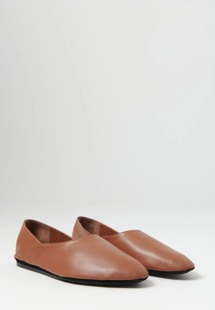 Jil Sander Shoes | Leather Flat Ballet Slippers In Hazel Brown