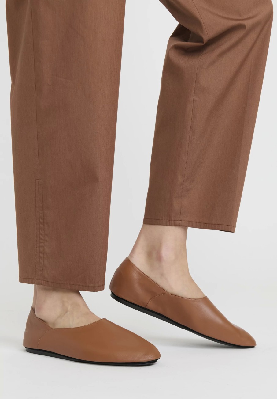 Jil Sander Shoes | Leather Flat Ballet Slippers In Hazel Brown