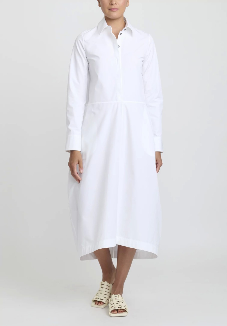 Jil Sander Dresses | Heavy Organic Cotton Poplin A-Line Midi Dress In Optic White