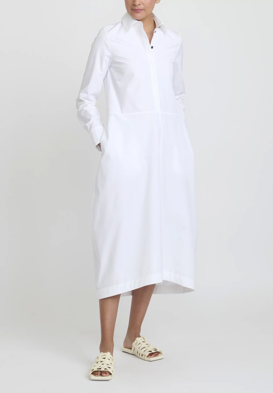 Jil Sander Dresses | Heavy Organic Cotton Poplin A-Line Midi Dress In Optic White