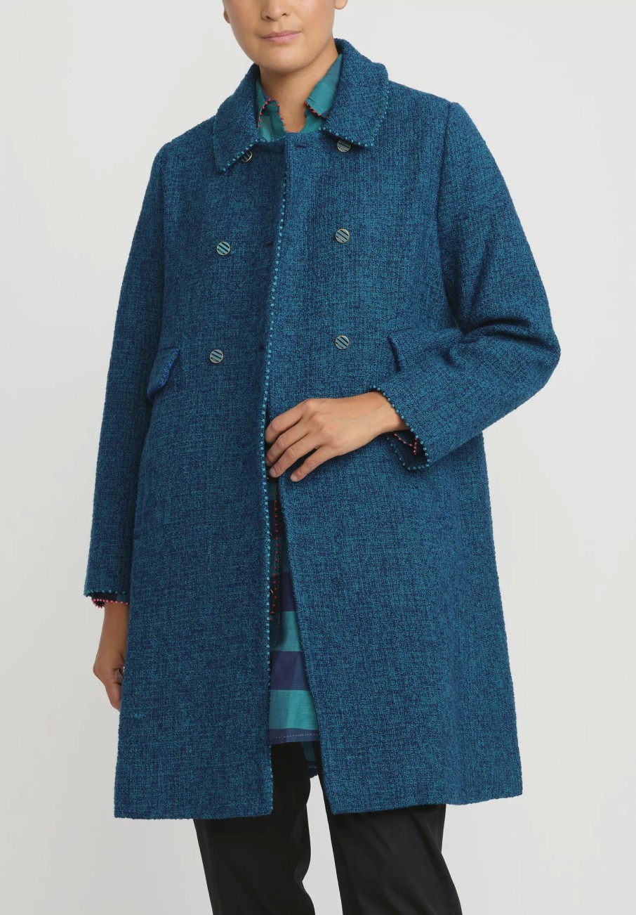 Péro Coats & Dusters | Wool Double Breasted Coat In Green & Blue