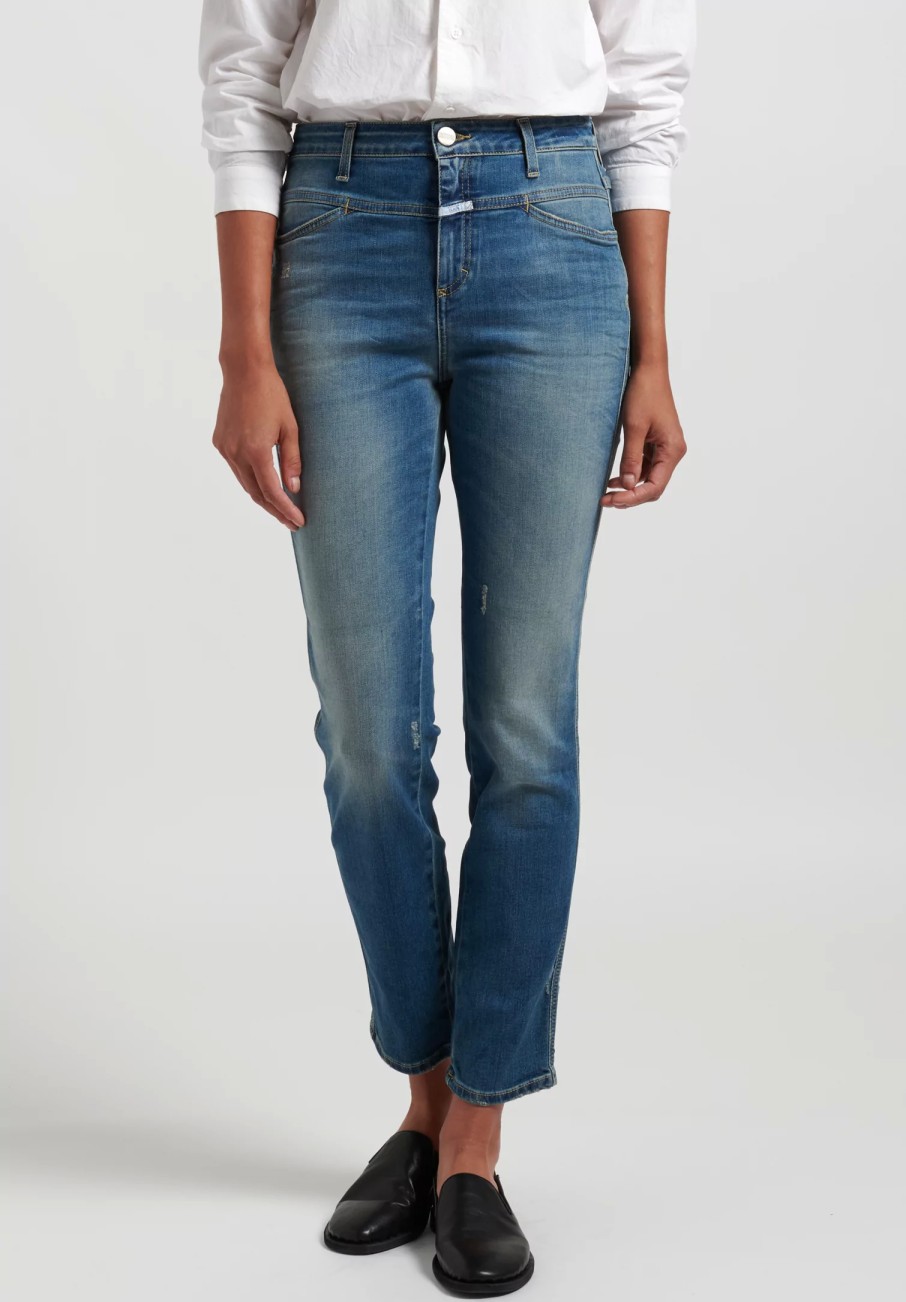 Closed Denim | Skinny ''Pedal Pusher'' High-Rise Jeans In Mid Blue