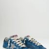 Golden Goose Sneakers | Suede Super Star Sneaker With Glitter Star In Blue, Grey, Silver & Black