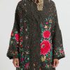 By Walid One Of A Kind | Silk Piano Shawl Basma Coat In Black & Pink Flowers