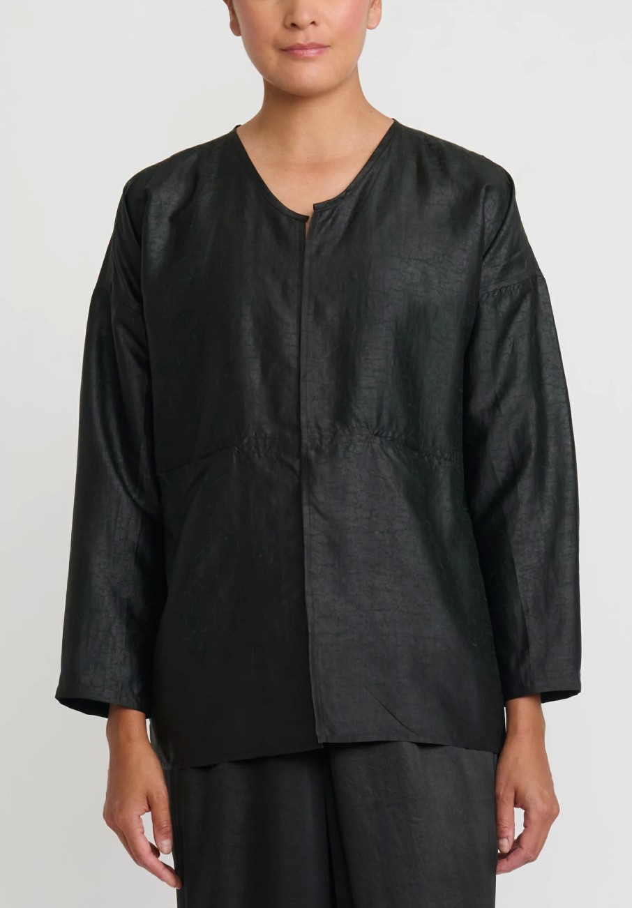 Noir Handmade Jackets | Cracked Mud Silk Short Jacket In Black & Green