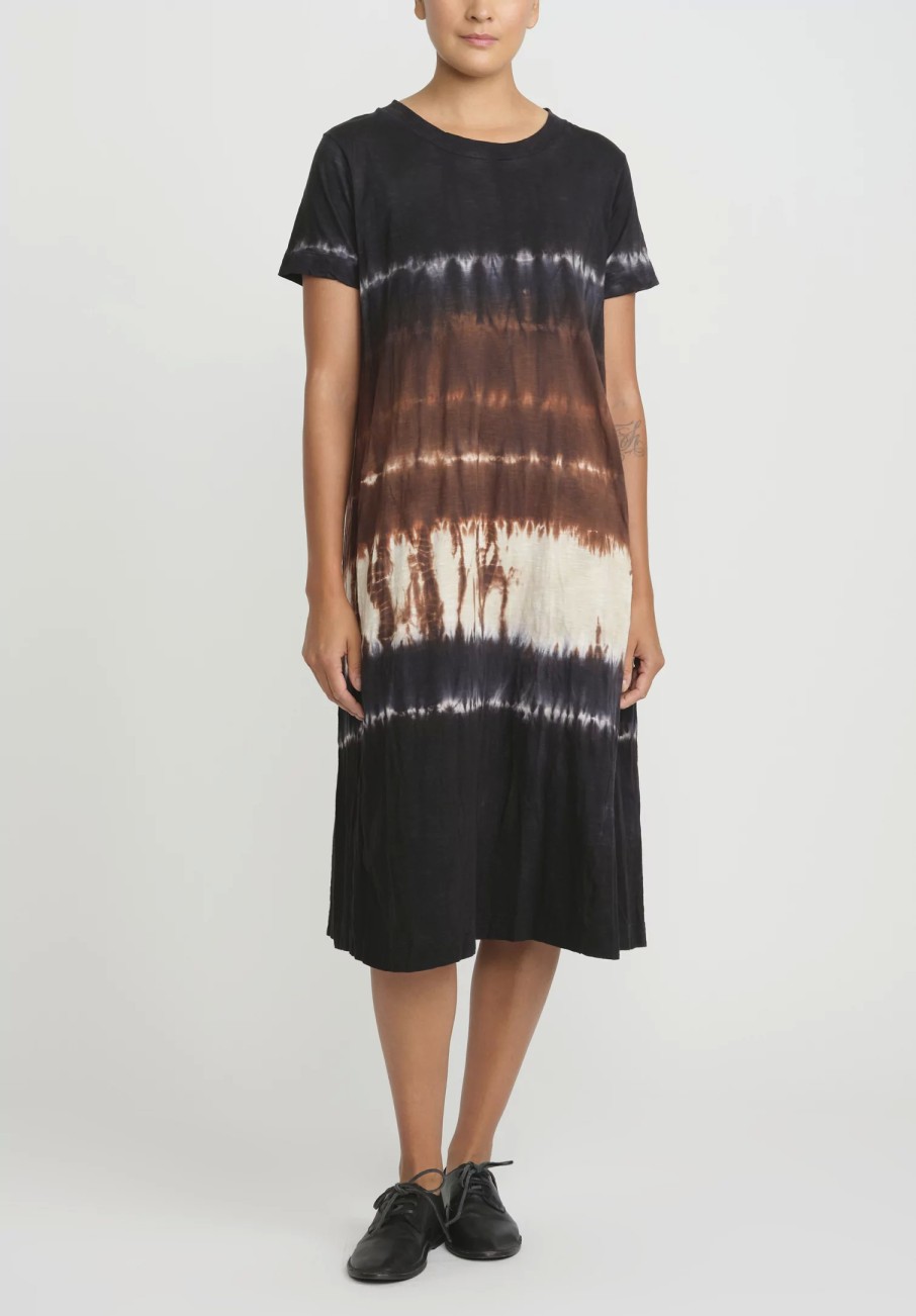 Gilda Midani Dresses | Pattern Dyed Short Sleeve Maria Dress In Chocolate Brown Row