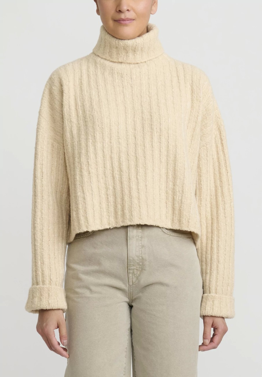 Lauren Manoogian Knitwear | Merino Wool Plush Rib Turtleneck Sweater In Alabaster White