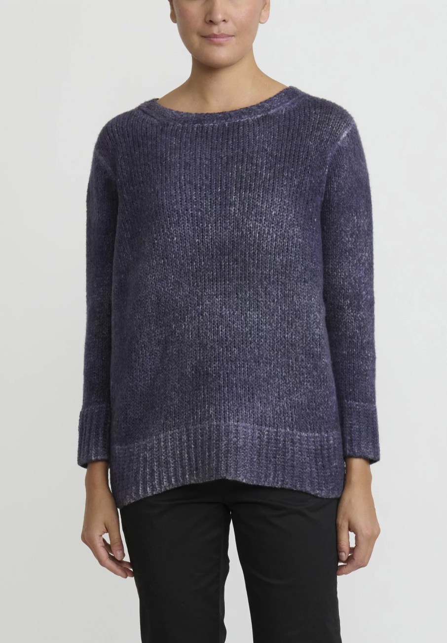 Avant Toi Knitwear | Hand-Painted Side Slit Sweater In Nero Prune Purple