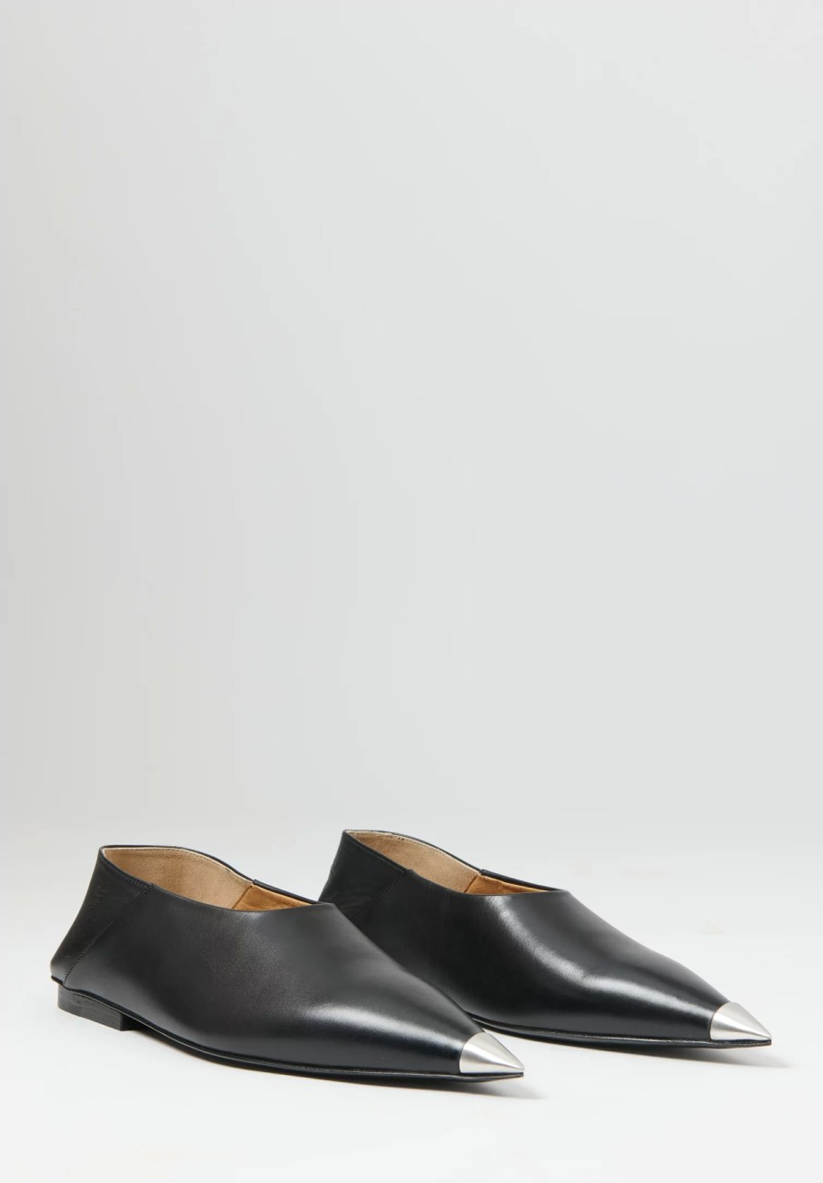 Marsèll Loafers & Slip-Ons | Leather ''Ago'' Metal Capped Pointed Toe Ballerina Shoe In Black