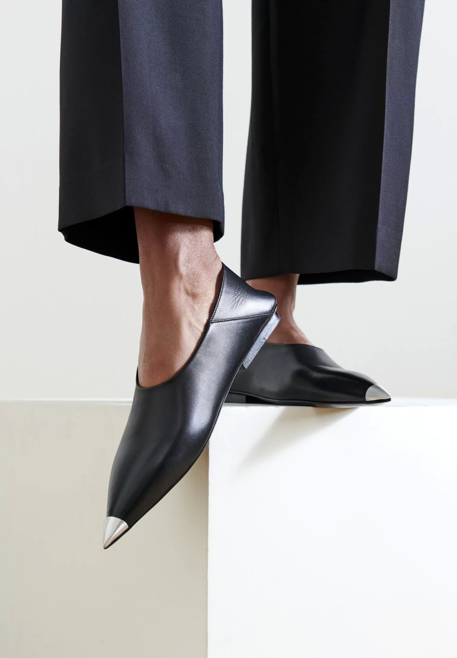 Marsèll Loafers & Slip-Ons | Leather ''Ago'' Metal Capped Pointed Toe Ballerina Shoe In Black