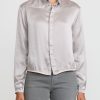 Umit Unal Shirts & Blouses | Cropped Silk Button Up Shirt In Referenced Grey