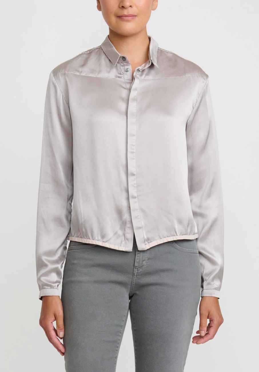 Umit Unal Shirts & Blouses | Cropped Silk Button Up Shirt In Referenced Grey