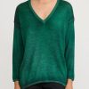 Avant Toi Knitwear | Hand-Painted Cashmere & Silk Maglia V-Neck Sweater In Nero Smeraldo Green